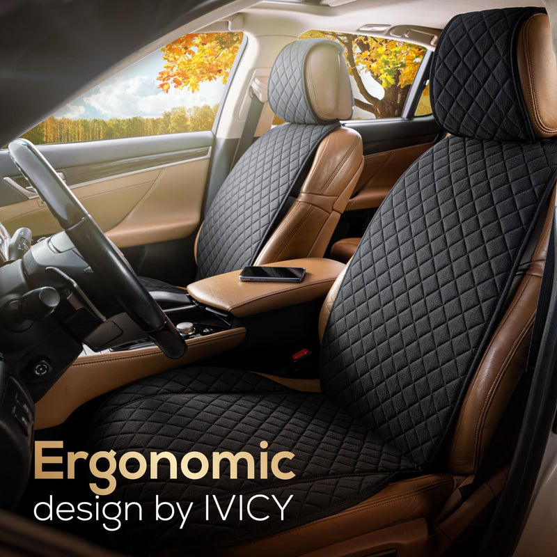 IVICY Linen Car Seat Cover for Cars - Non-Slip Soft & Breathable - Front Car Seat Protector Covers Universal Fits Most Automotive  Vans  SUVs  Trucks - 1 Unit - Black - Image 2